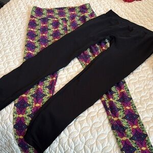 LulaRoe Colorful Patterned (OS) and BASIC Black Leggings Set XL
